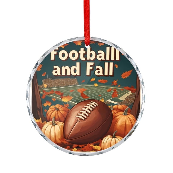 Football And Fall Autumn Leaves Xmas Ornament Fall Football Pumpkin Seasonal Autumn Round Glass Christmas Ornaments Holiday Ornaments Decoration for Home