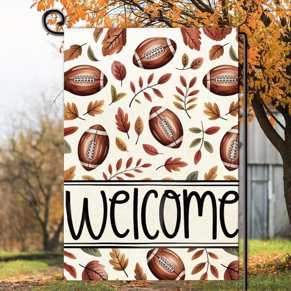 Football Fall Garden Flag Double Sided Autumn Maple Leaves Welcome Yard Flag Seasonal Outdoor Decoration for Patio Lawn Porch 12x18 Inch