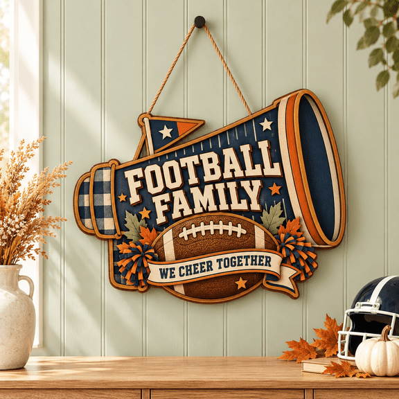 Football Family Team Spirit Wooden Door Sign for Fall Entryway Decor