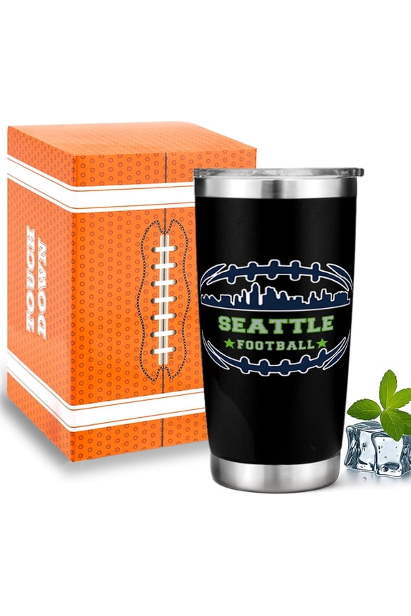 Football Fan 20 Oz Insulated Travel Coffee Cup Mug Tumbler with Lid Seattle Themed Merch Shop Men Women Sport Gear Apparel Seahawks Team Desk Decor Husband Boyfriend Dad Christmas Cool Birthday Gifts