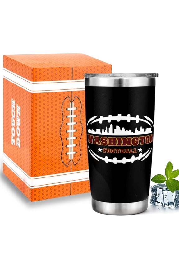 Football Fan 20 Oz Insulated Travel Coffee Cup Mug Tumbler with Lid Washington Themed Merch Shop Men Women Sport Stuff Apparel Commanders Team Decor Accessories Husband Boyfriend BF Dad Birthday Gift