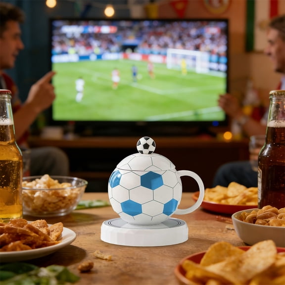 Football Fan Ceramic Mug Set with Lid & Spoon - Sports Soccer Coffee Cup in Gift Box - Cute Green, Black, Orange, Blue Tea Mug for Men & Women,Blue