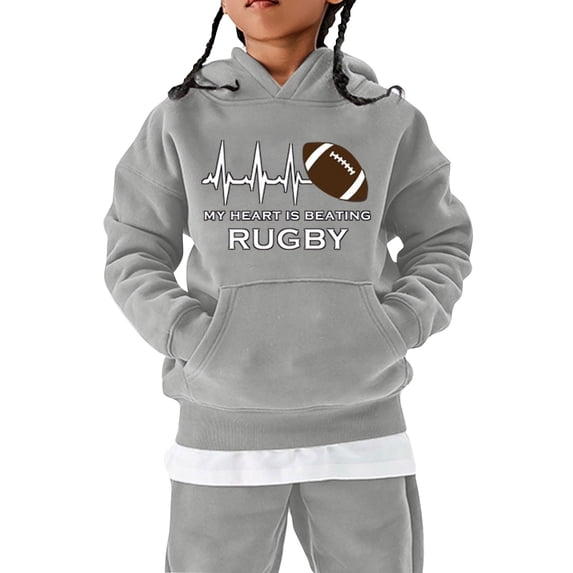 Football Fan Hoodie for Girls, Rugby Player Sweatshirt with Football Heartbeat Design, Youth Athletic Pullover Hoodie