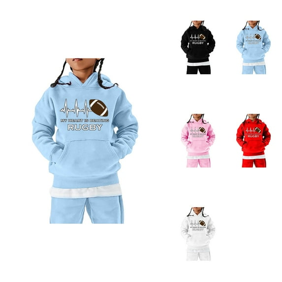 Football Fan Hoodie for Girls, Rugby Player Sweatshirt with Football Heartbeat Design, Youth Athletic Pullover Hoodie