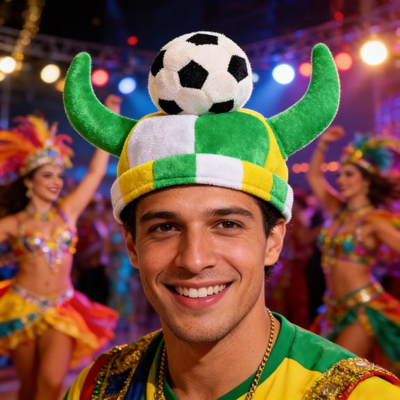 Football Fan Party Hat, Plush Hat with Horns and Soccer Ball, Ideal for Game Day, Sports Events & Themed Parties