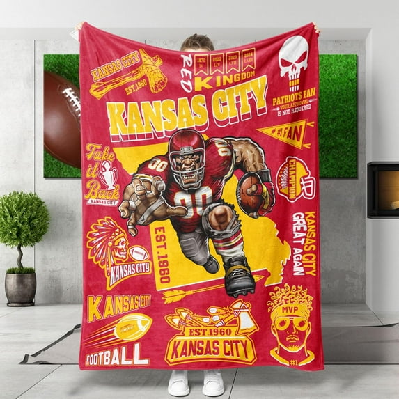 Football Fans Blanket,Sports Flannel Throw Blanket Lightweight Travel Throw Blanket for Men Women Football Fans Gifts 50x60