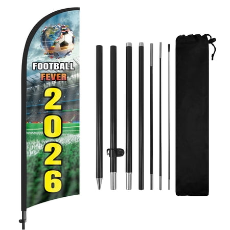 Football Fever 2026 Swooper Flags with Pole and Ground Spike, 8FT Tall Feather Advertising Banner for Sports Shops, Game Day Promotions Events