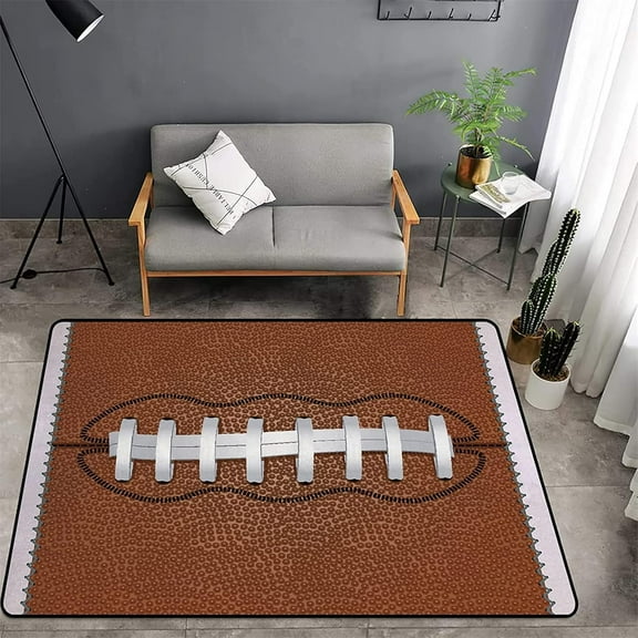 Football Field Area Rug,Pad For Kids Girls Bedroom Living Room Sports America Football,3D Rugby Laces Closeup Pattern Non-Slip Washable Carpet Super Soft Home Indoor Floor Rugs 3x5ft