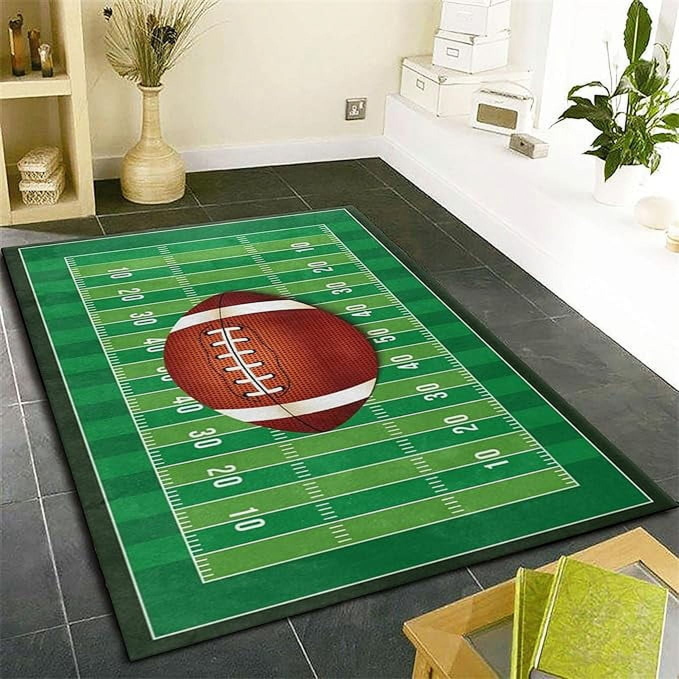 Football Field Area Rug, Retro Football Player Room Decor Rug, Low Pile ...