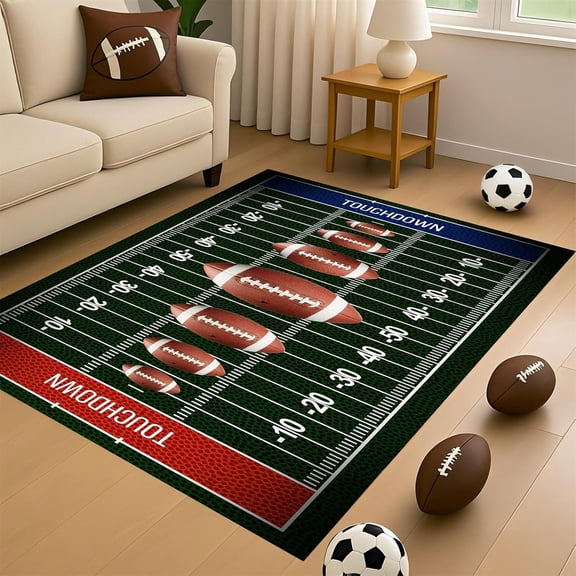Football Field Area Rug, Sports Stadium Pattern Carpet, Washable Non Slip Low Pile Soft Thin, Bedroom Living Room Game Room Home Decor Mat 5x6ft