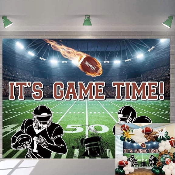 Football Field Backdrop It's Game Time American Rugby Auditorium Light Photography Background for Boys Football Theme Birthday Baby Shower Party Decorations Banner