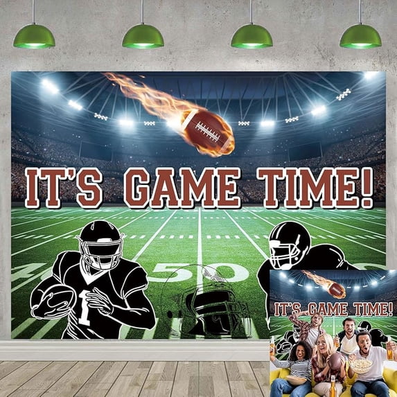 Football Field Backdrop It's Game Time American Rugby Auditorium Light Photography Background for Boys Football Theme Birthday Baby Shower Party Decorations Banner