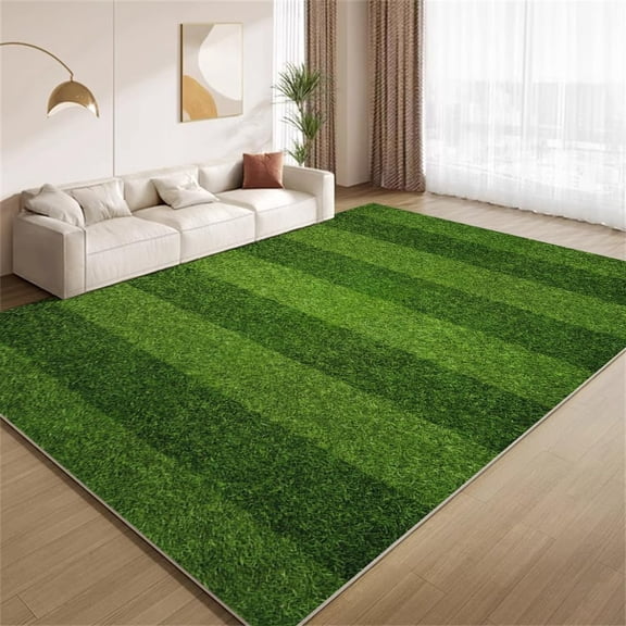 Football Field Grass Area Rugs Modern Green Grass Rugs Non Slip Non Shedding Print Washable Floor Carpet for Living Room Bedroom Office Study Foyer Hallway 2ftx3ft