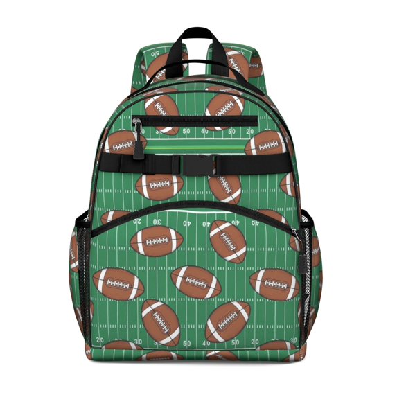 Football Field Green Pattern Cute School Backpack Bag for School with Padded Back and Adjustable Shoulder Straps 15.25"x11.5"x5.25"