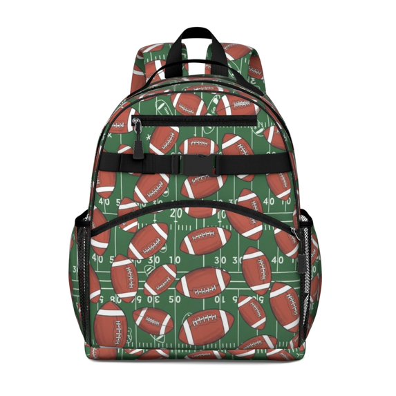 Football Field Green Pattern Cute School Backpack Bag for School with Padded Back and Adjustable Shoulder Straps 15.25"x11.5"x5.25"