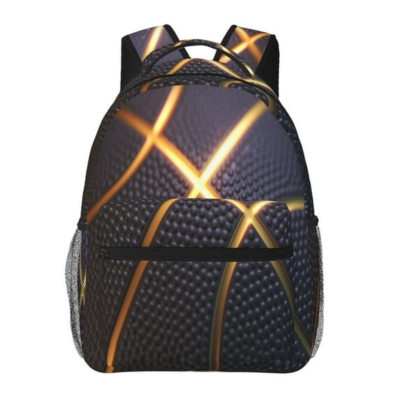 Basketball Kids School Backpack for Boys Girls,Golden LineTravel Laptop Backpacks Book Bag Hiking Camping Daypack Age 5-10