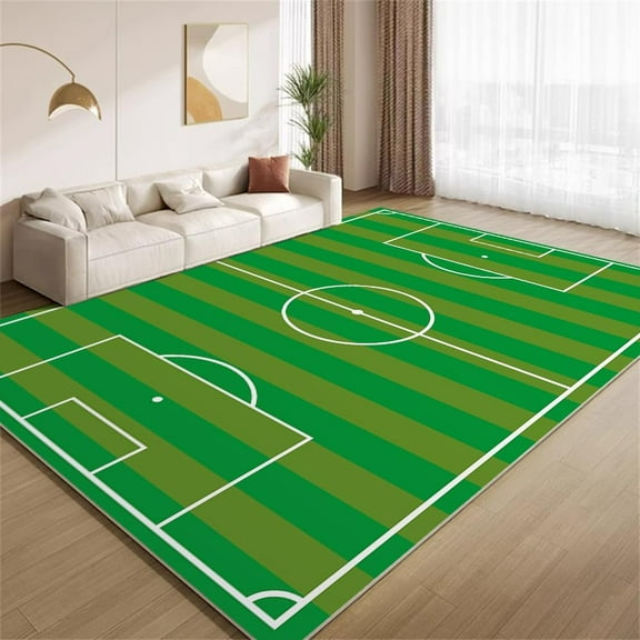 Football Field Pattern Area Rugs, Green Minimalist Carpet, Ultra Soft Washable Non Slip Low Pile Rug for Bedroom Living Room Study Office Home Decor Mat 5x8ft