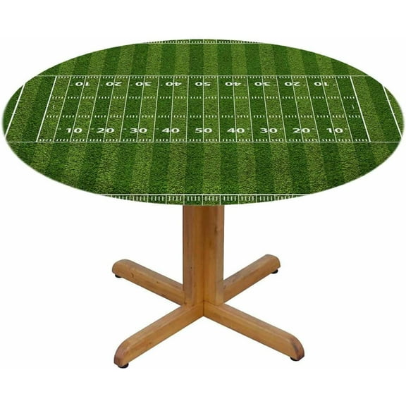 Football Field Round Table Cloth American Hash Marks Yard Lines Grass Textured Elastic Edged Table Cover Fade and Stain Resistant Table Cloths Easy to Clean Fits Tables 40-44" Diameter