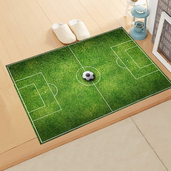 Football Field Rug, Gaqring Indoor Outdoor Non-Slip Play Mat, Polyester Fiber Sports Decor Living Room Bedroom Kitchen Floor Mat Machine Washable, Green
