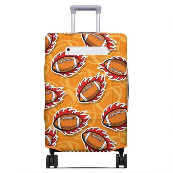 Football Fire Orange Pattern Luggage Cover,Stretch Suitcase Dust Cover with Front Storage Pocket, Tear Resistant Gift Ideas for Holiday Birthday Gifts,S