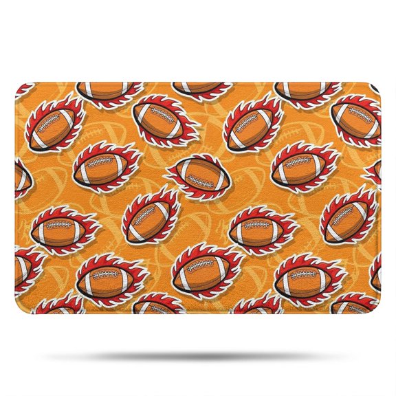 Football Fire Orange Pattern Non Slip Microfiber Bathroom Rugs, Soft Rubber Backing Bath Mats for Bathroom Floor Tub and Shower,17"x27"