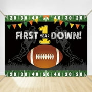 Football First Birthday Backdrop Baby Boys 1st Birthday Party Sports Decorations First Year Down Touchdown Rugby One Cake Table Copper Grommets Banner
