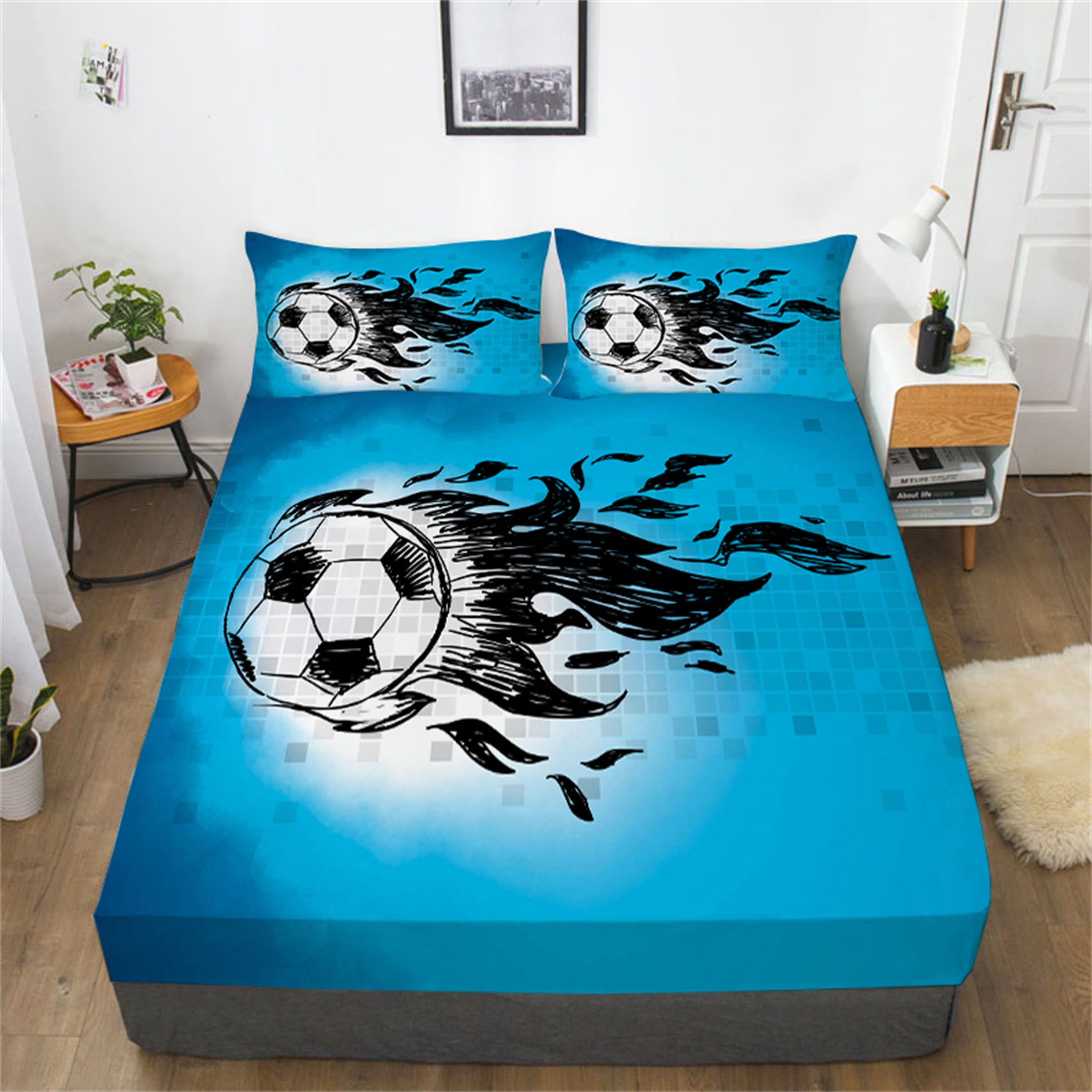 Football Fitted Sheet Set 3D Soccer Bedding Set Sport Bedsheet