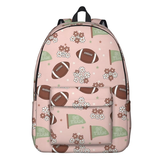 Football Flag Pink Pattern Backpack for School, Cute School Bag with Adjustable Shoulder Straps and Padded Back, 15.7"x11.8"x5.5"