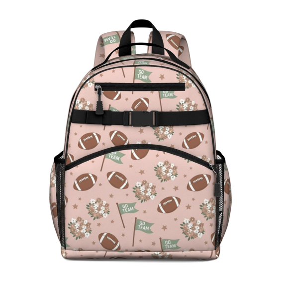 Football Flag Pink Pattern Cute School Backpack Bag for School with Padded Back and Adjustable Shoulder Straps 15.25"x11.5"x5.25"