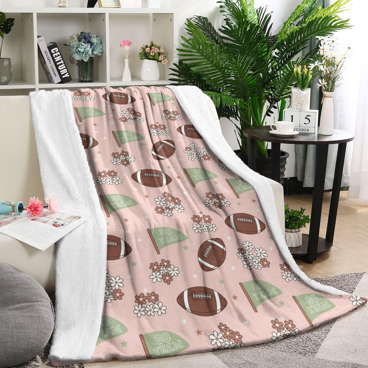 Football Flag Pink Pattern Sherpa Fleece Throw Blanket,Soft Plush,Warm ...