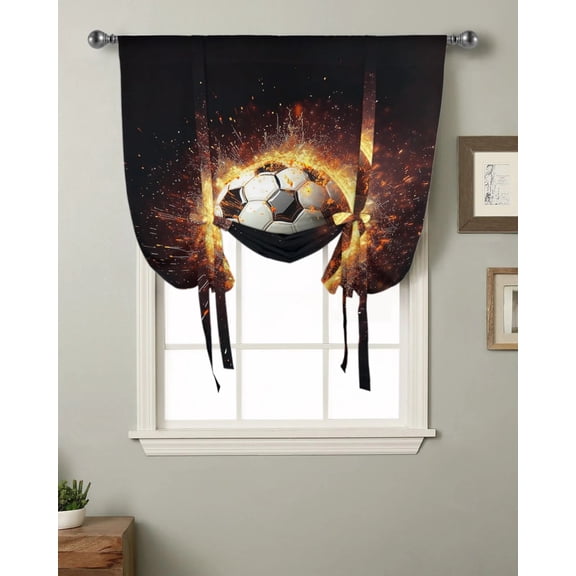 Football Flame Gradient Kitchen Short Window Curtain Rod Pocket Curtains Home Decor Bedroom Small Window Roman Tie Up Curtains