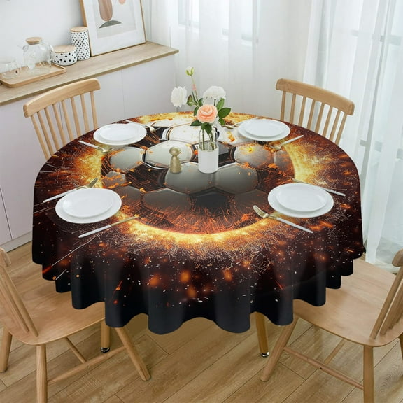 Football Flame Gradient Round Tablecloth Waterproof Wedding Party Table Cover Holiday Dining Table Tablecloth
