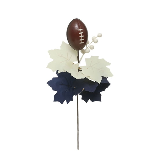 Football Floral Picks, 16.92 Inch 1Pc Navy Blue and White Maple Leaf Stem, Mini Football Sport Accent with White Berries for Autumn Tailgate Party Table, bldnkj