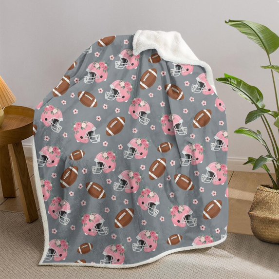 Football Flower Grey Pattern Soft Sherpa Fleece Throw Blanket, Warm Cozy Plush Blanket for Sofa Bed Couch, All Season, 30"x40"