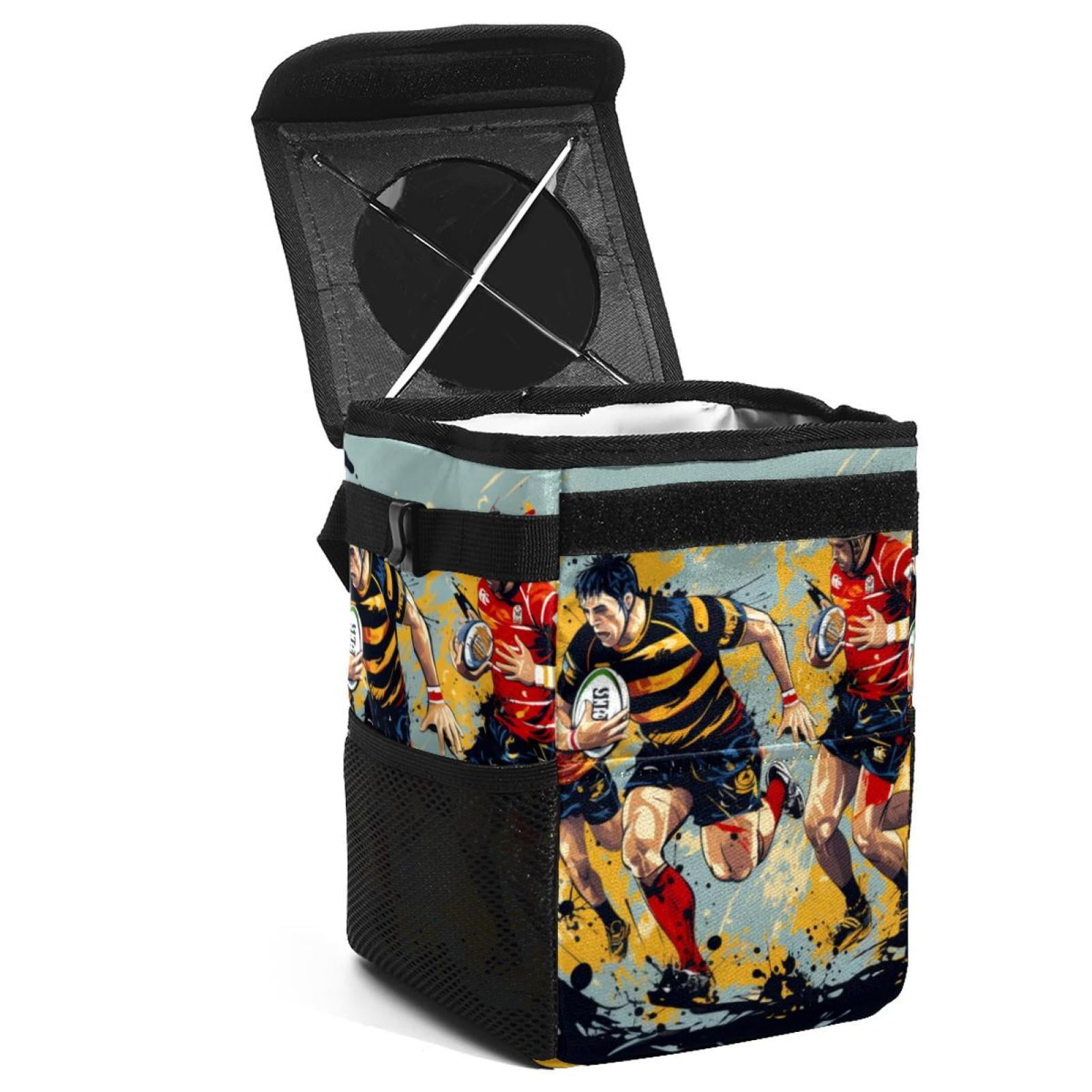 Football Foldable Car Trash Bin With Lid Leak Proof Mini Garbage Can Hanging Storage Bag