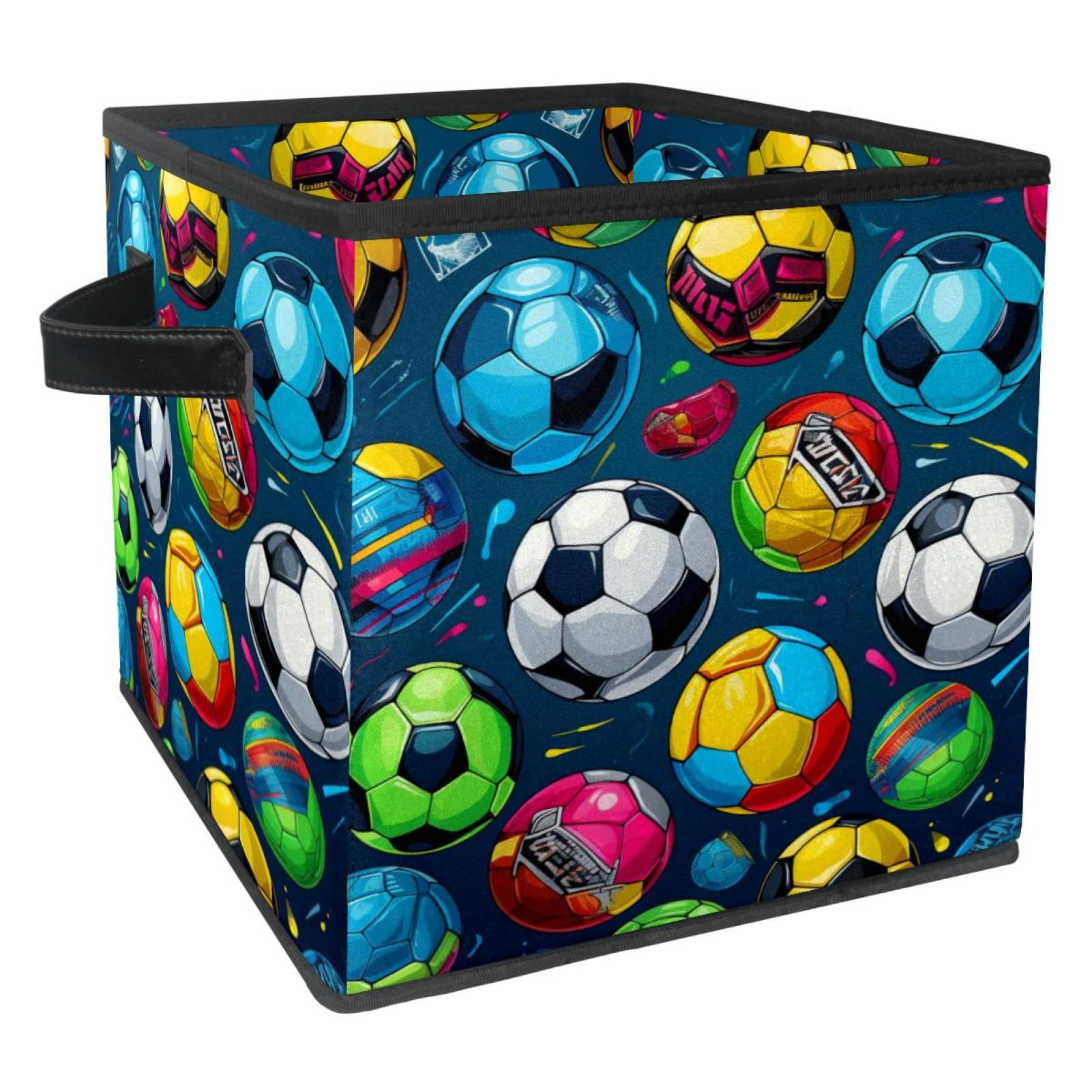 3-Pack Football Storage Baskets – Collapsible Canvas Bins With Handles, Waterproof, For Toys, Books, Nursery