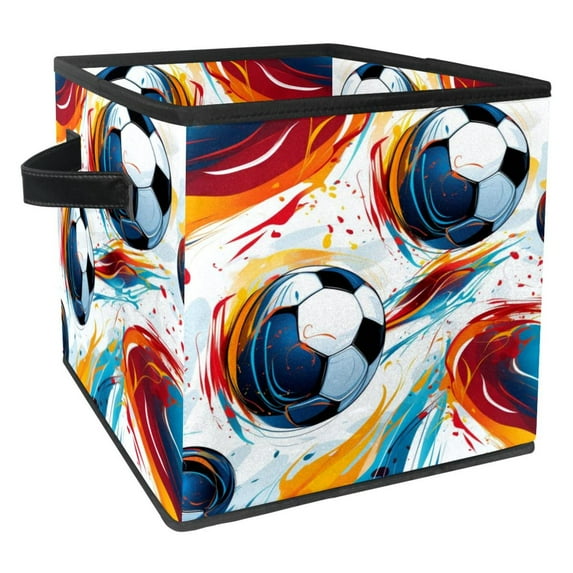 Football Foldable Toy Box Storage Cubes Storage Basket with Handle, 10.8"x10.5"x10.6", Large Capacity