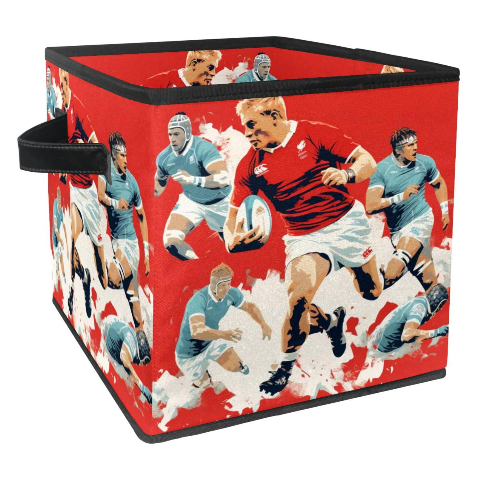 Football Foldable Toy Box with Handle Storage Bin 10.8 x10.5 x10.6
