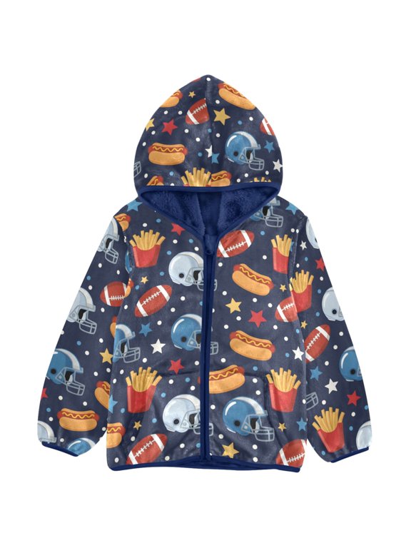 Football French Fries Toddler Fleece Hooded Jacket Zip Warm Coat 3T