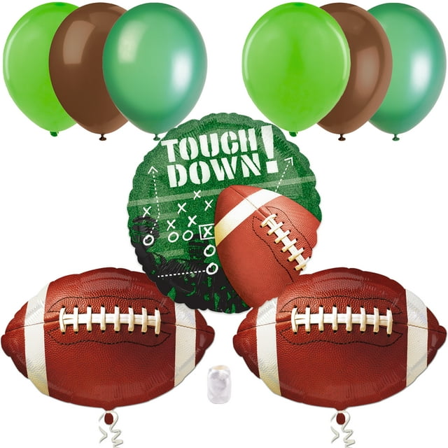 Football Frenzy Party Starter Decoration Bouquet Balloon Pack, 9pc, Green Brown