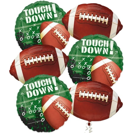 Football Frenzy Touch Down Field Goal Mylar Foil 6pc Balloons, Green Brown