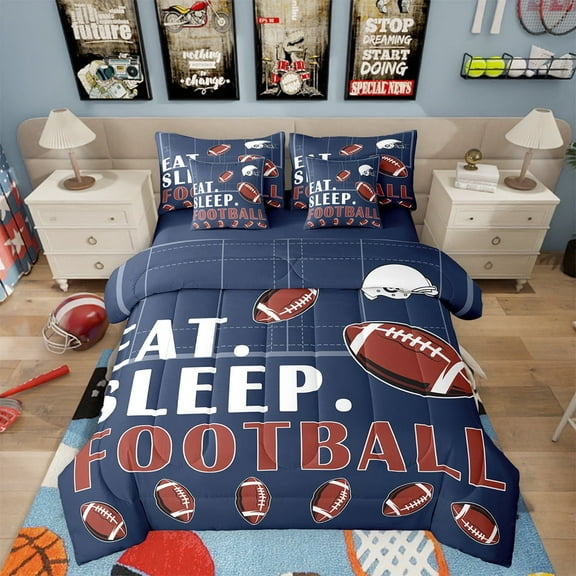 Erosebridal Football Full Comforter Set with Sheets Sports Bedding Sets for Kids Boys, American Football Bed in a Bag Football Games Bed Set Football Room Decor 7 Pcs Navy Blue