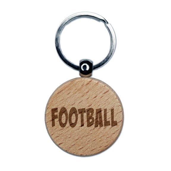 Football Fun Text Round Keychain Charm Tag - Engraved Wood