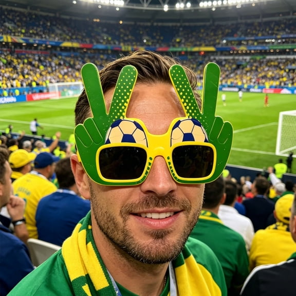 Football Funny Glasses, Brazil Soccer Party Photo Props Decorative Glasses Frame, Lightweight Polycarbonate Eyewear for Football Matches Carnival Celebrations, Sports Game Fans Viewing Party