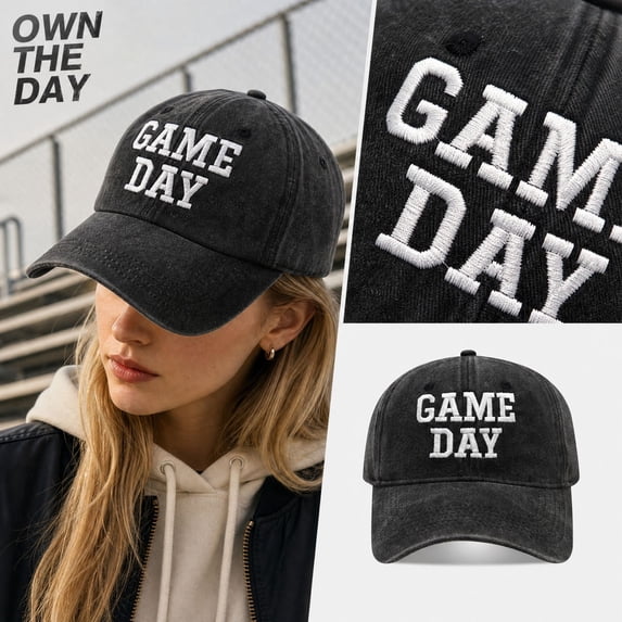 Football GAME DAY Embroidered Baseball Cap for Men Women Vintage Washed Soft Crown Casual Sun Hat Adjustable Dad Hat