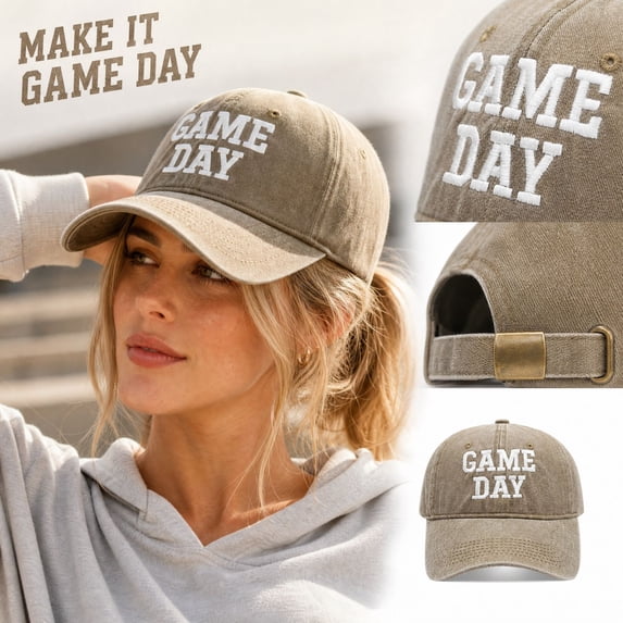 Football GAME DAY Embroidered Baseball Cap for Men Women Vintage Washed Soft Crown Casual Sun Hat Adjustable Dad Hat