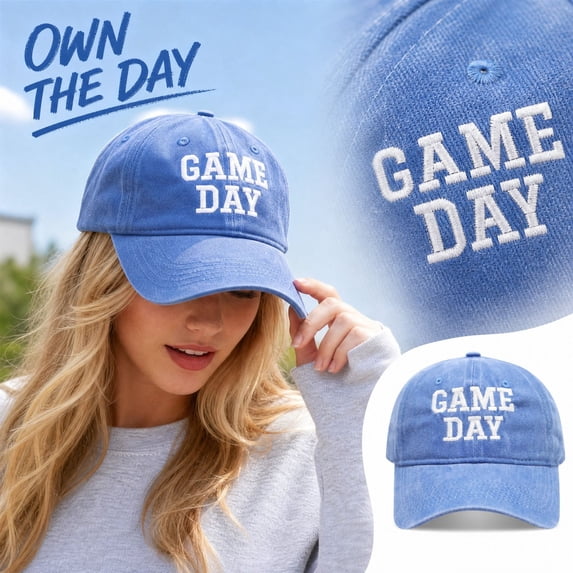 Football GAME DAY Embroidered Baseball Cap for Men Women Vintage Washed Soft Crown Casual Sun Hat Adjustable Dad Hat
