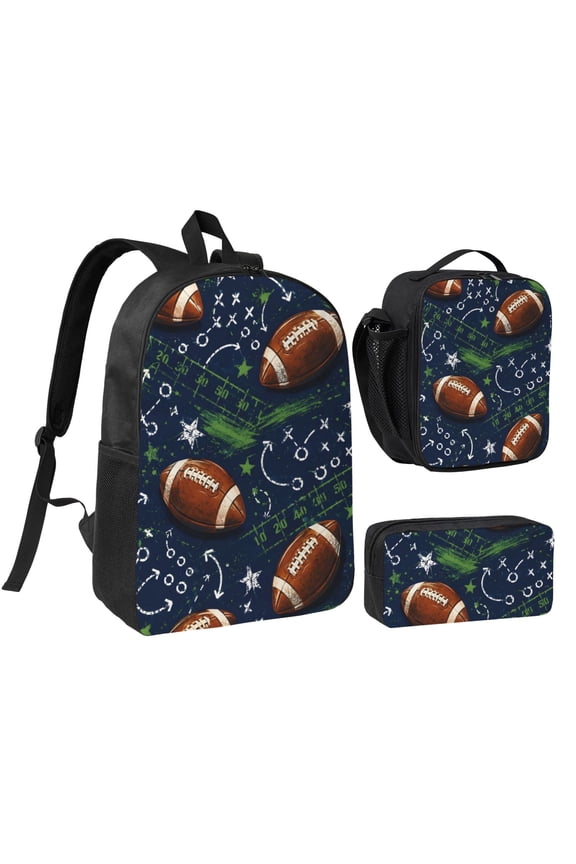 Football Game Day Backpack Set 3pc Including Backpack, Lunch Bag and Pen Bag Combination