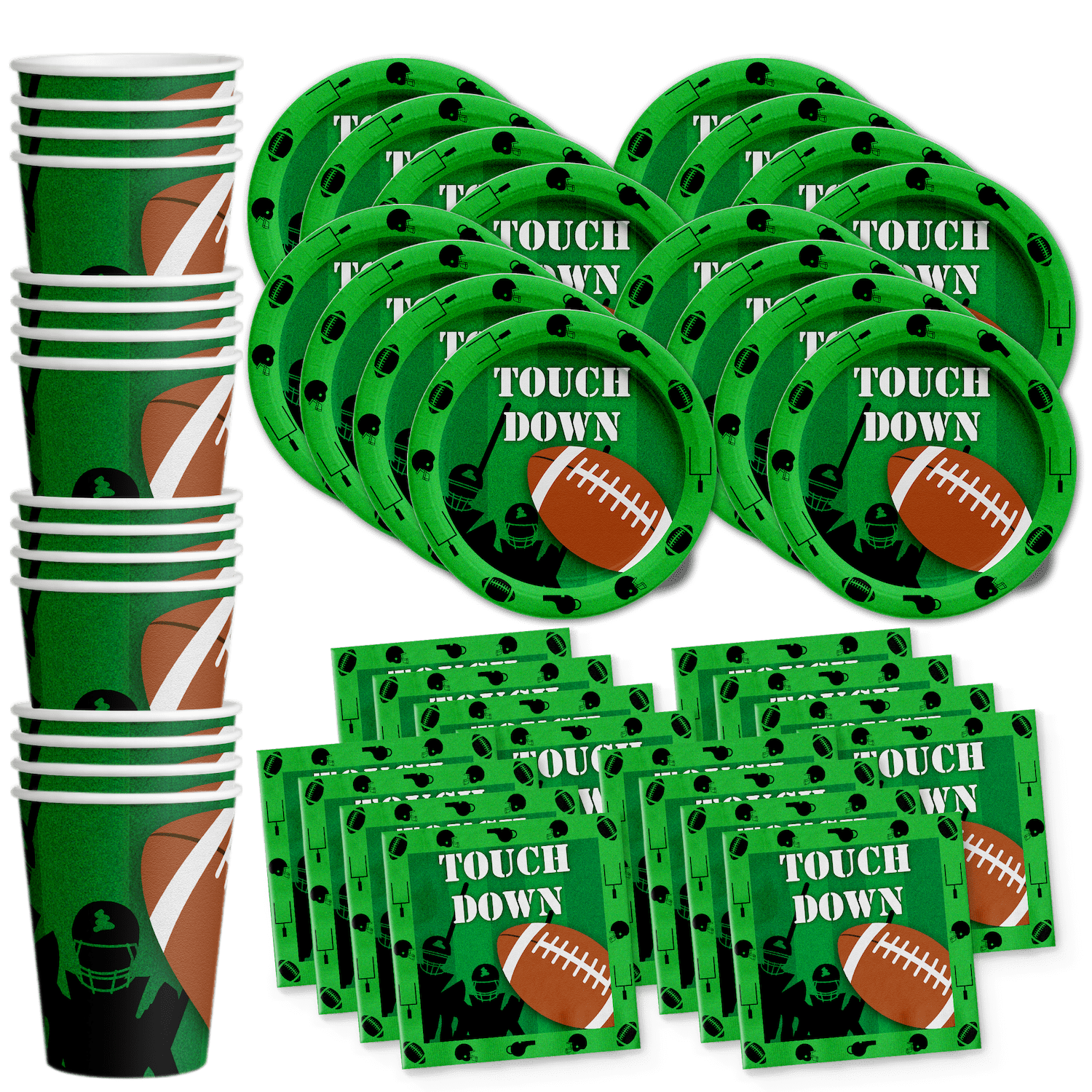 BIRTHDAY GALORE Football Game Day Birthday Party Supplies Set Plates Napkins Cups Tableware Kit for 16