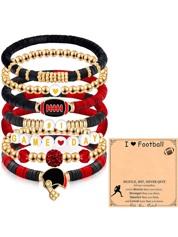 Football Game Day Bracelet Set (7-Piece) - Adjustable Sports Fan Bracelets for Men & Women, Game Party Favors